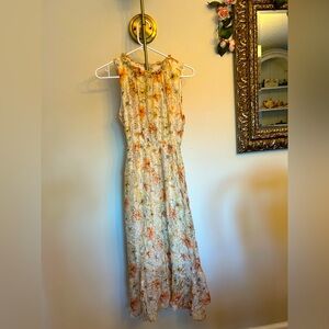 Floral Sleeveless Dress - Orange and Cream
